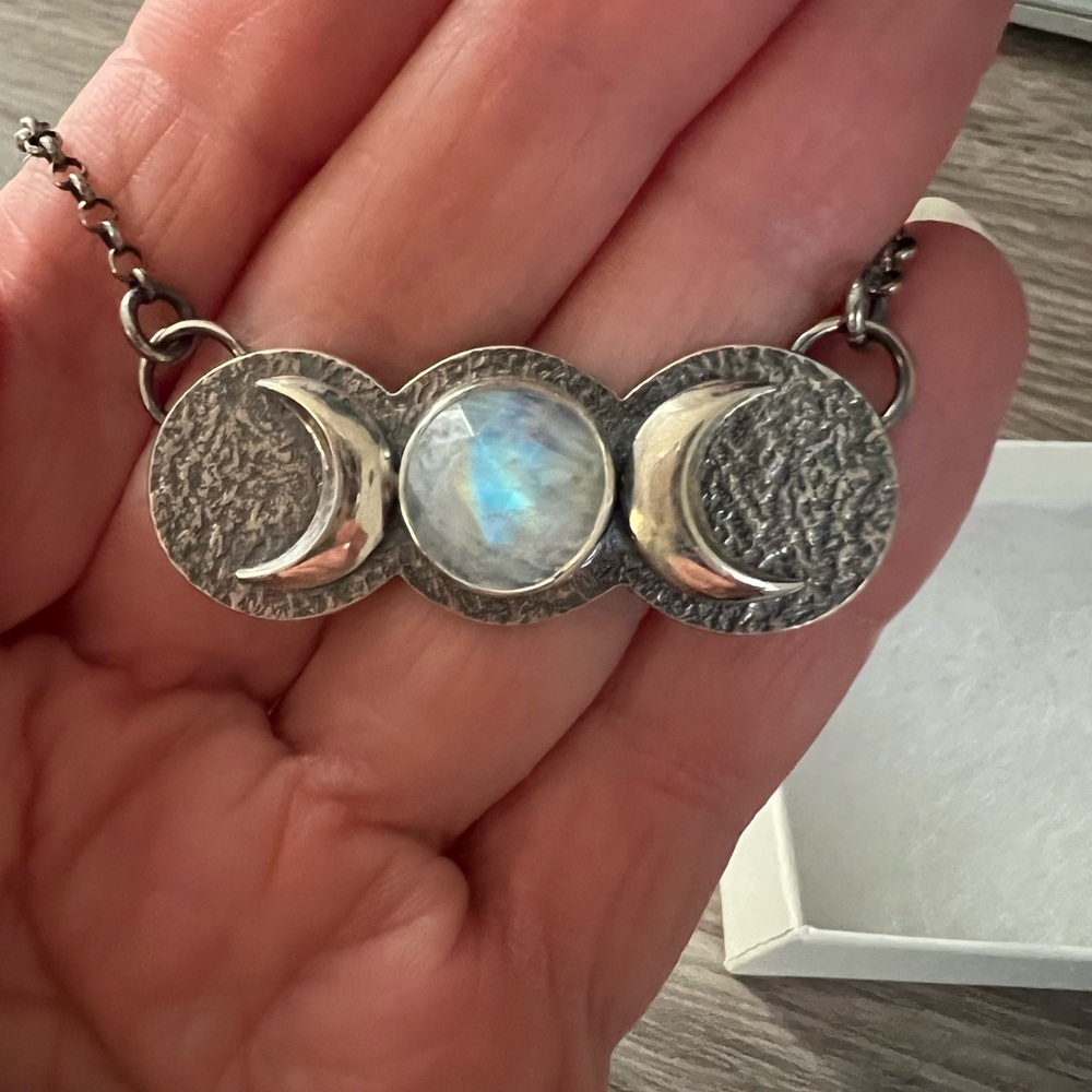 Rainbow Rose Cut Moonstone Moon Phases Necklace